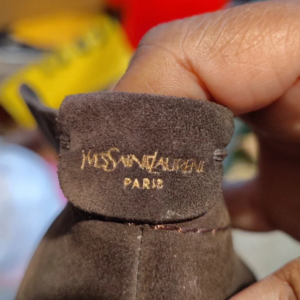 YSL Suede Brown Wedge Ankle Boots Sz 10 - Picture 6 of 8